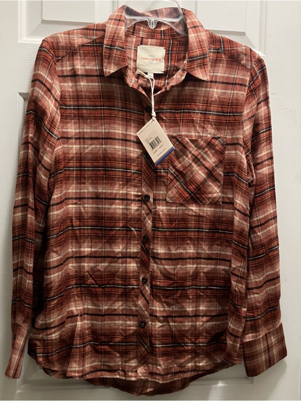 Women's Casa Cabana Plaid Button Up Blouse Size L NWT